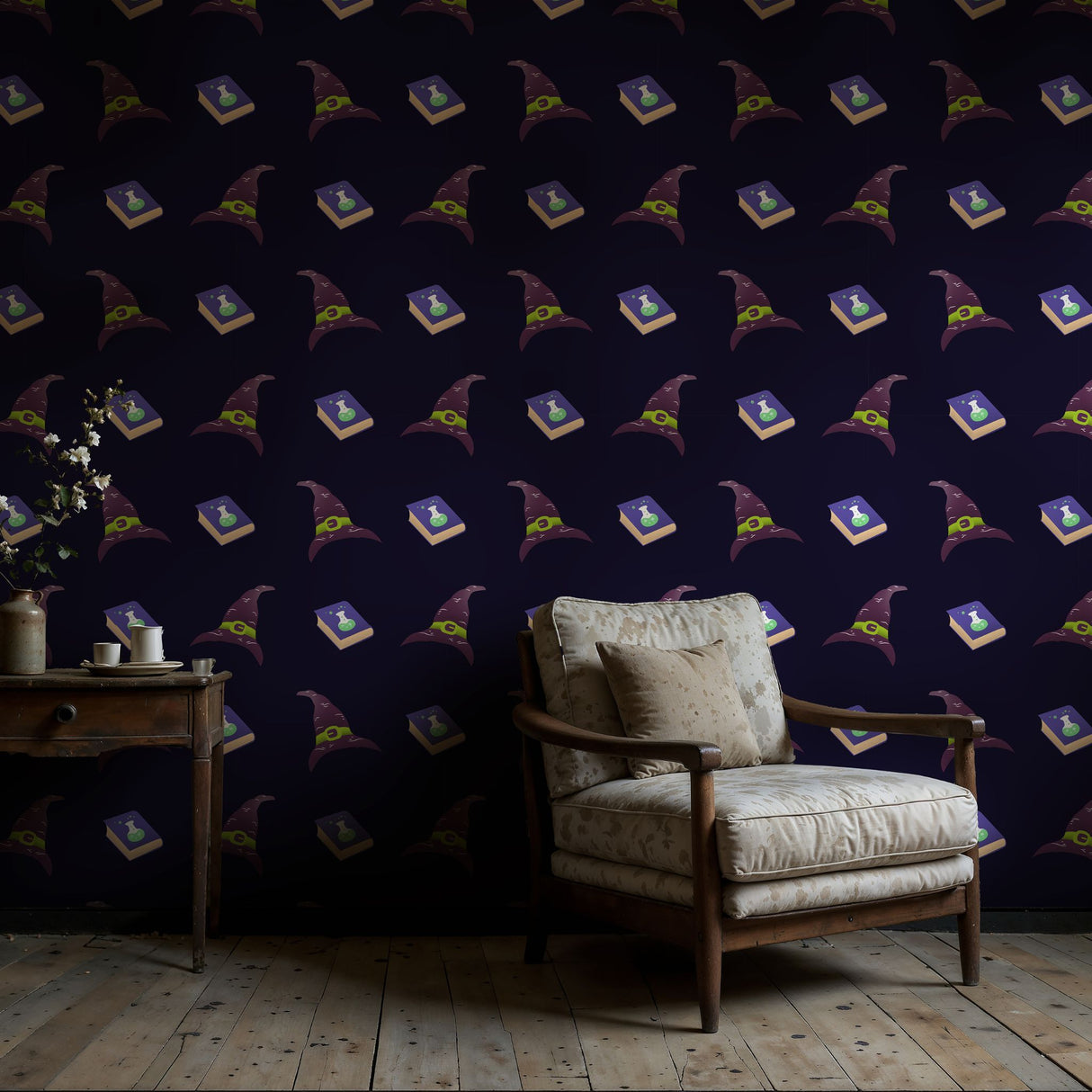 Potion & Hex | Dark Purple Witch's Hat Halloween Wallpaper Wallpaper Sckribbles