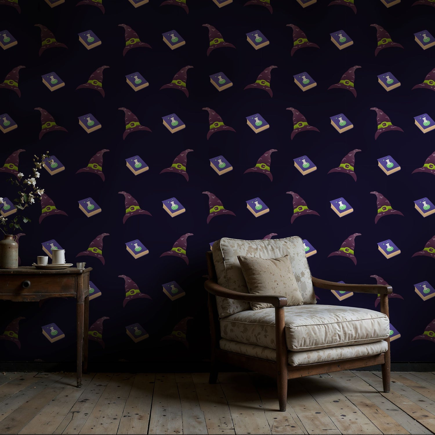 Potion & Hex | Dark Purple Witch's Hat Halloween Wallpaper Wallpaper Sckribbles