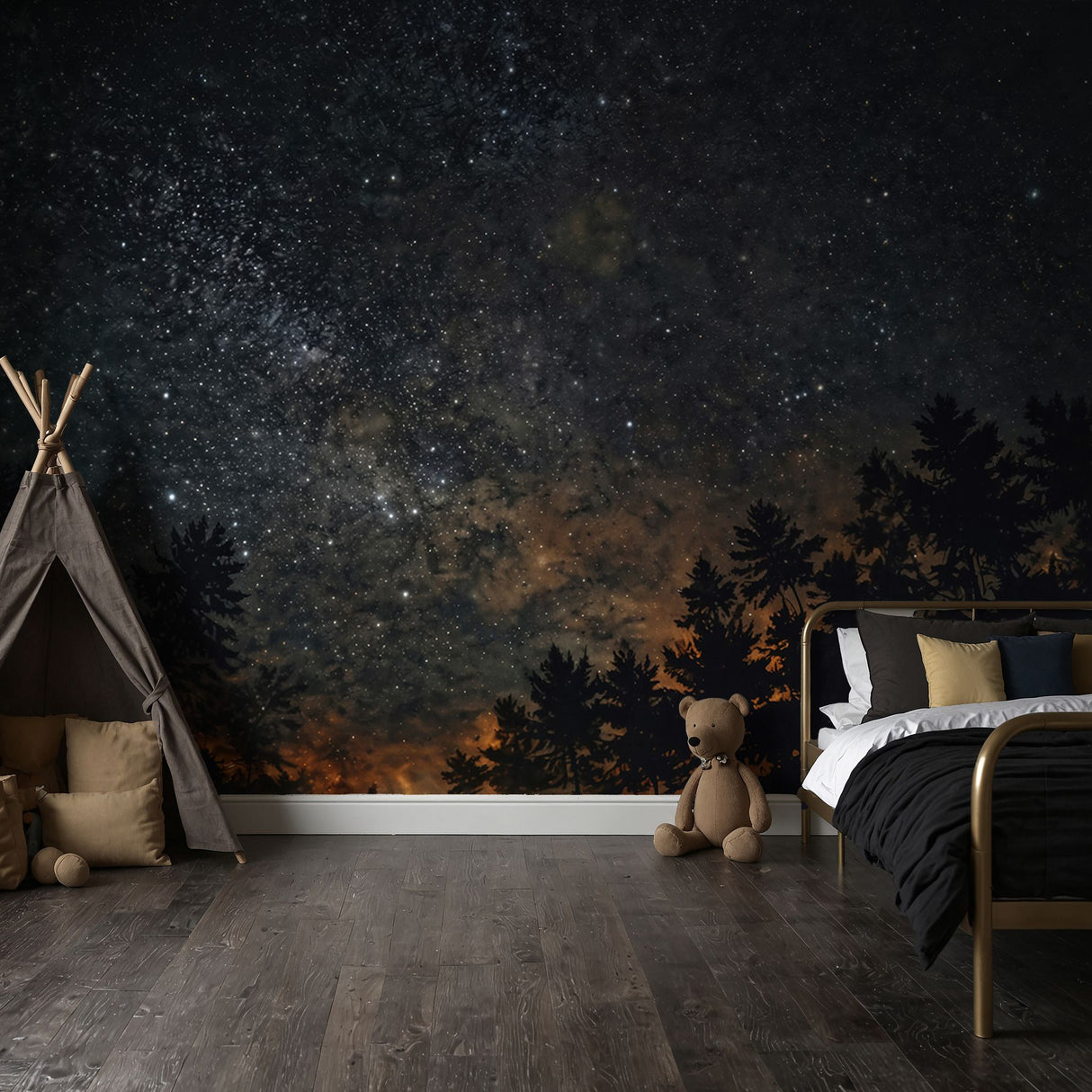 Midnight Cosmos | Dark Celestial Star Landscape Wallpaper Mural Wallpaper Mural Sckribbles