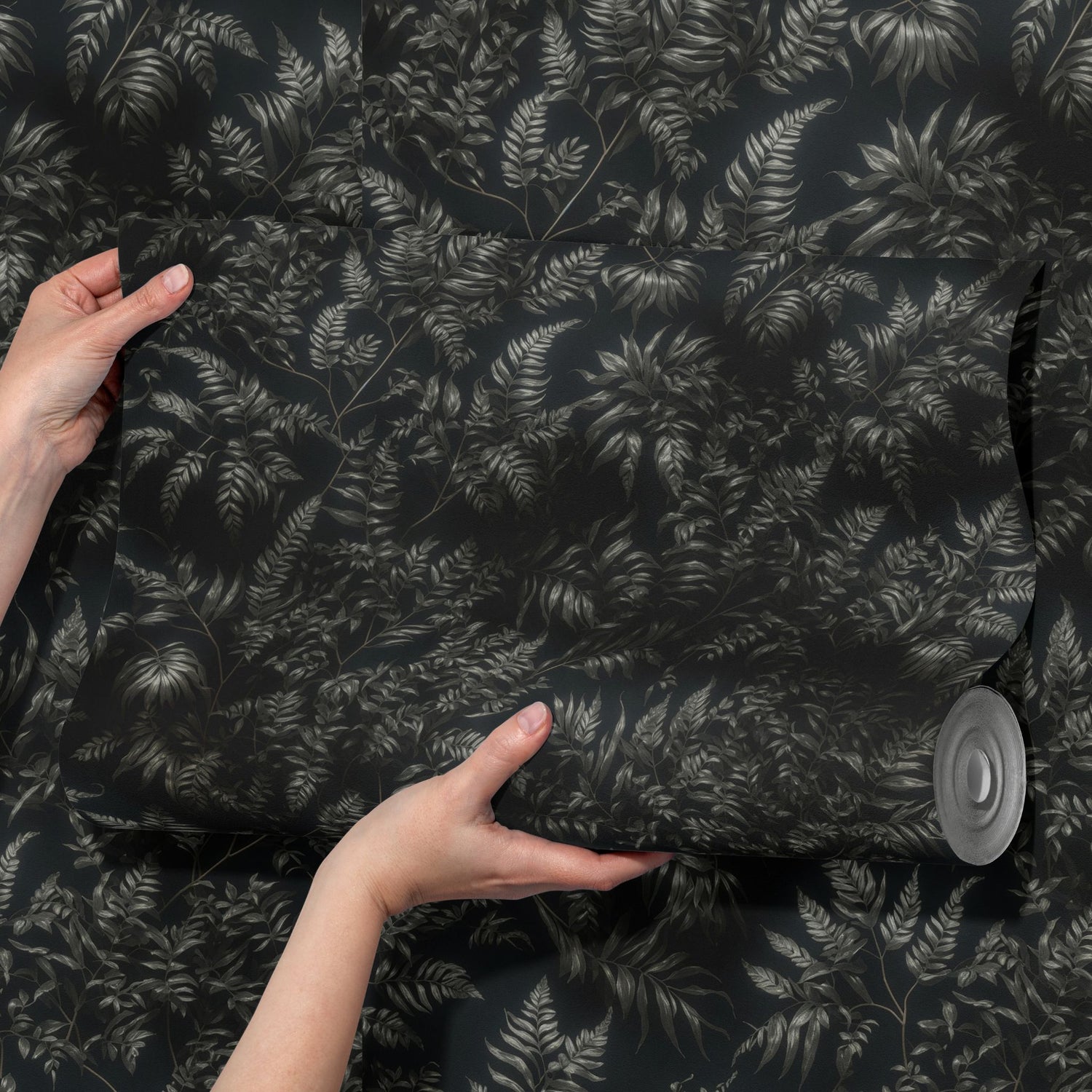 Ferny Secrets | Dark Green Moody Fern Botanical Wallpaper Wallpaper Sckribbles