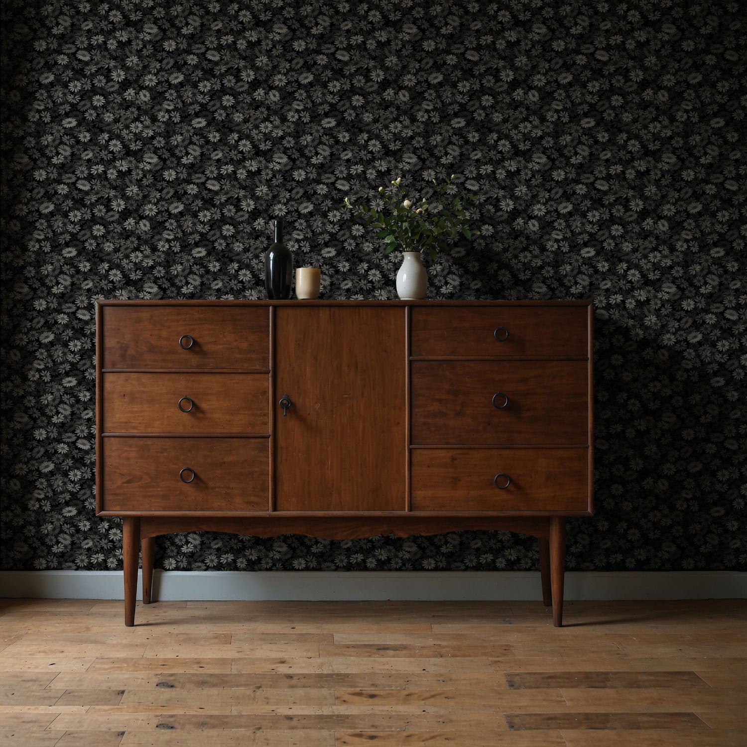 Twilight Bouquet | Dark Moody Gray Floral Wallpaper Wallpaper Sckribbles