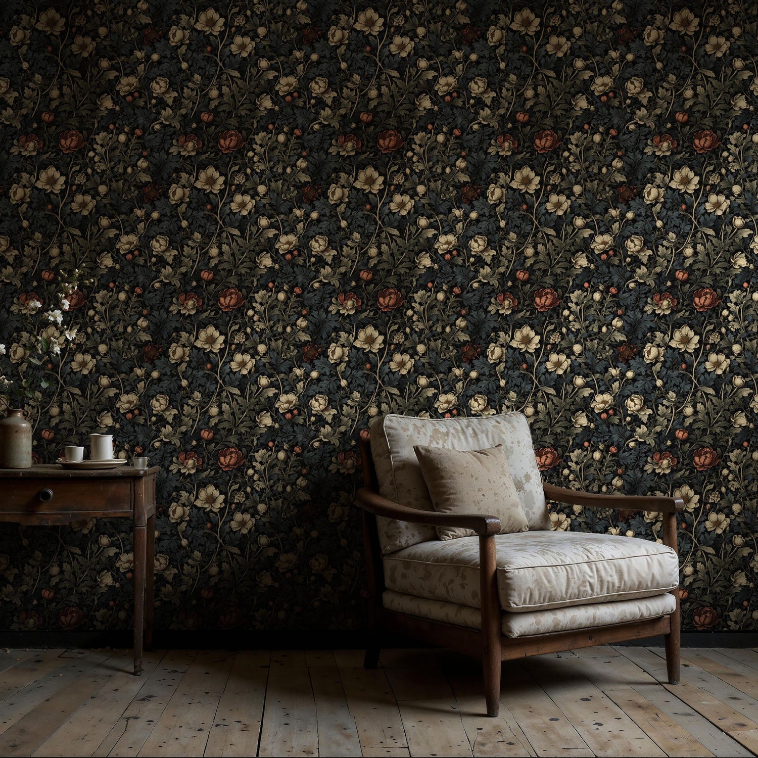 Leafy Luxe | Dark Floral Botanical Garden Wallpaper Wallpaper Sckribbles