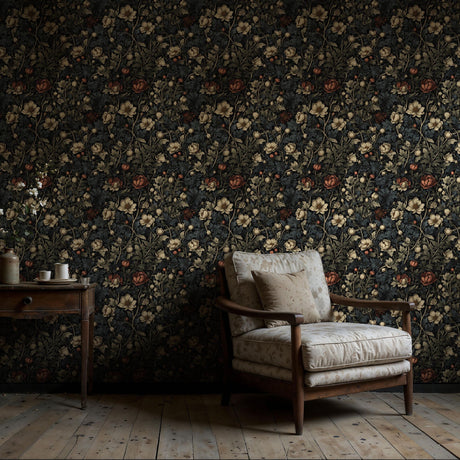 Leafy Luxe | Dark Floral Botanical Garden Wallpaper Wallpaper Sckribbles
