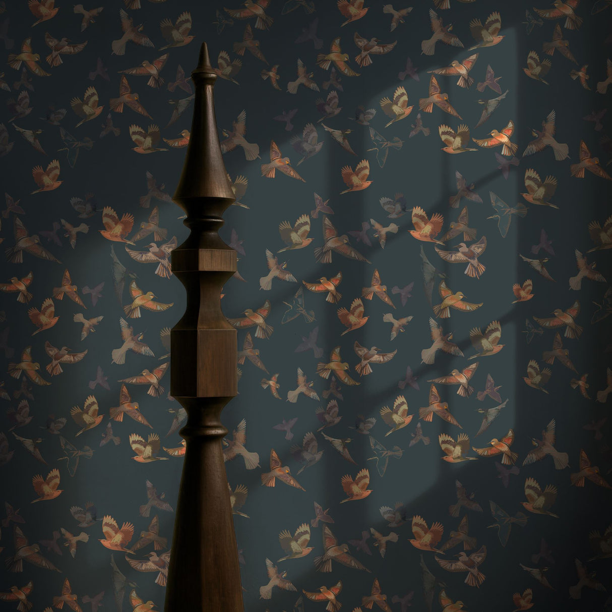 Dreamy Birds | Dark Moody Muted Whimsical Bird Wallpaper Wallpaper Sckribbles