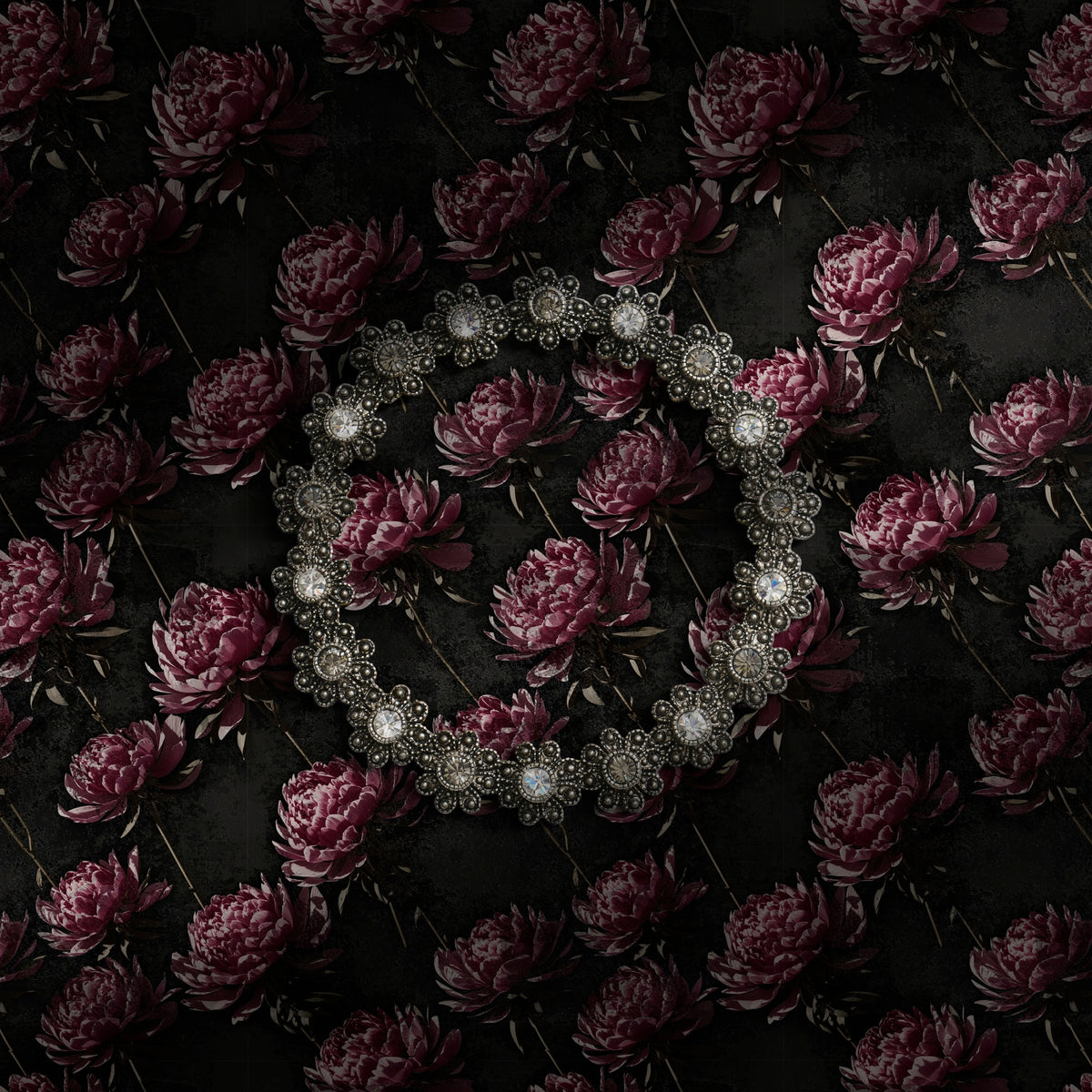 Dark and moody floral peony wallpaper.