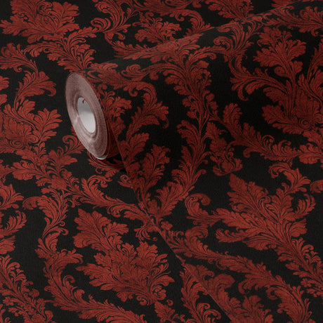 Crimson Noir | Moody Red and Black Damask Wallpaper Wallpaper Sckribbles
