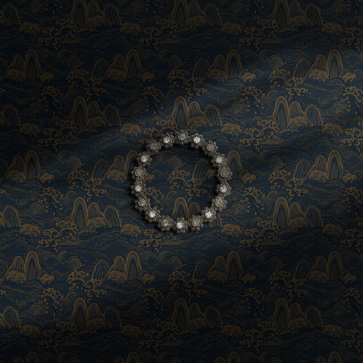 Dark moody blue scenic Asian wallpaper.