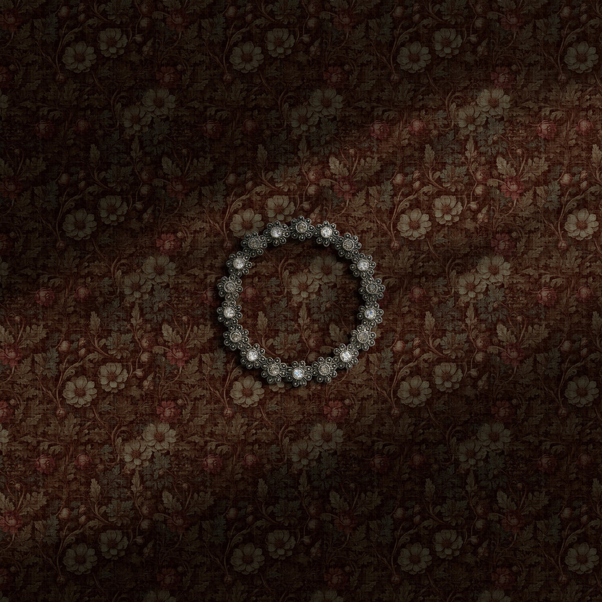 Dark and moody brown floral wallpaper.