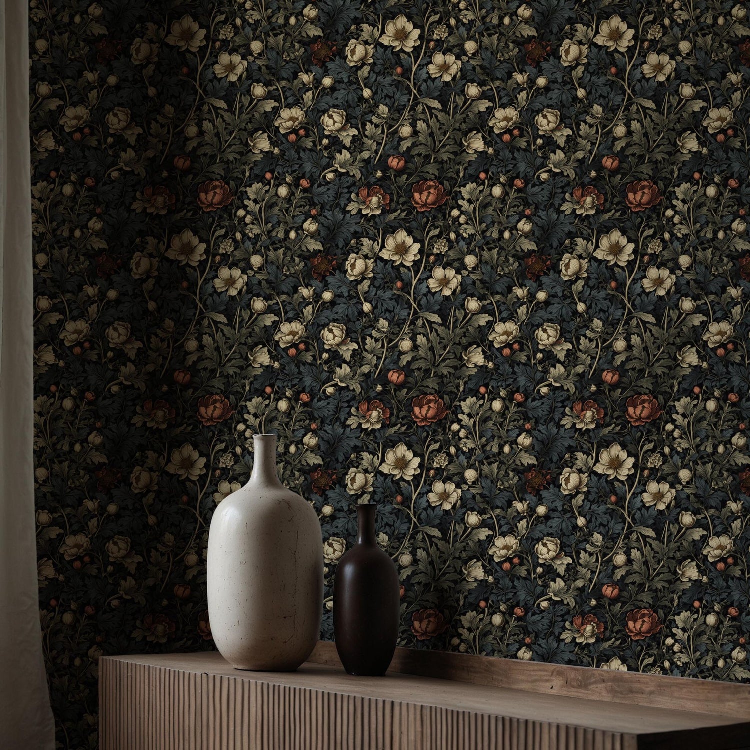 Leafy Luxe | Dark Floral Botanical Garden Wallpaper Wallpaper Sckribbles