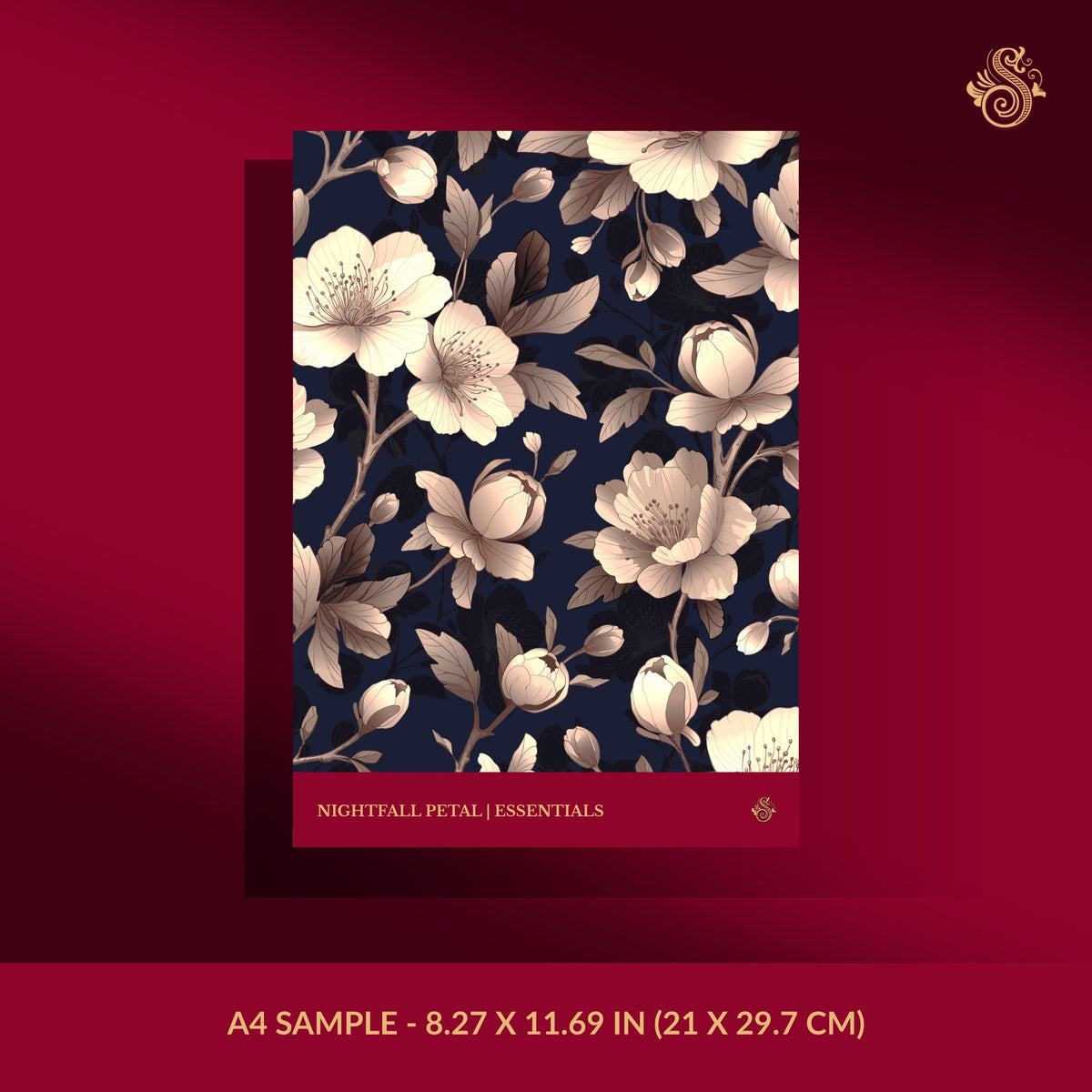 Dark and moody pink and blue cherry blossom wallpaper sample.