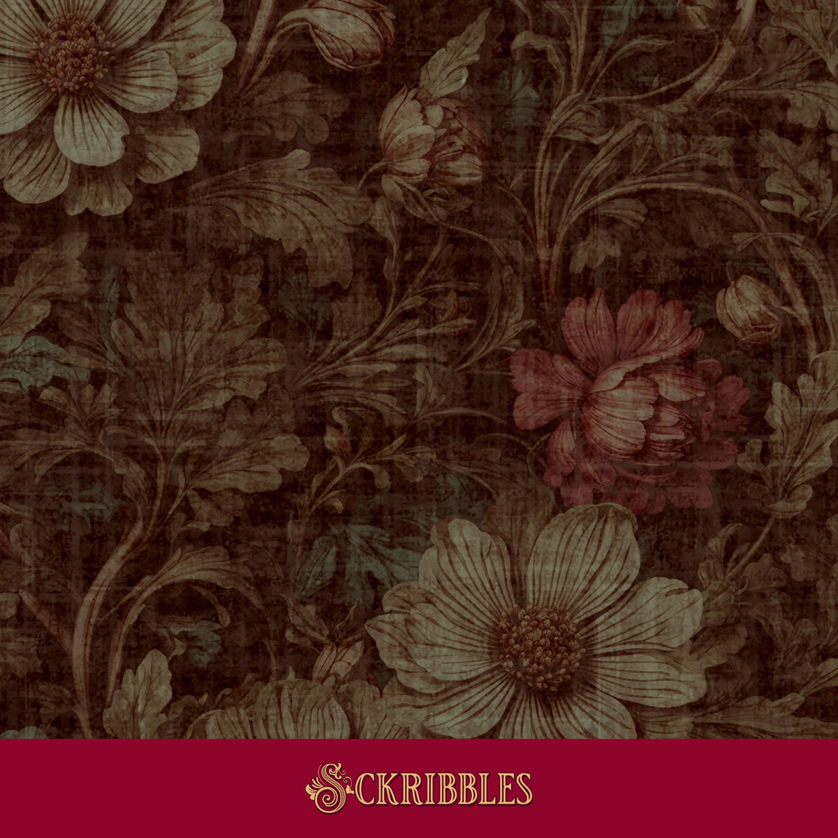 Dark vintage brown floral moody wallpaper.