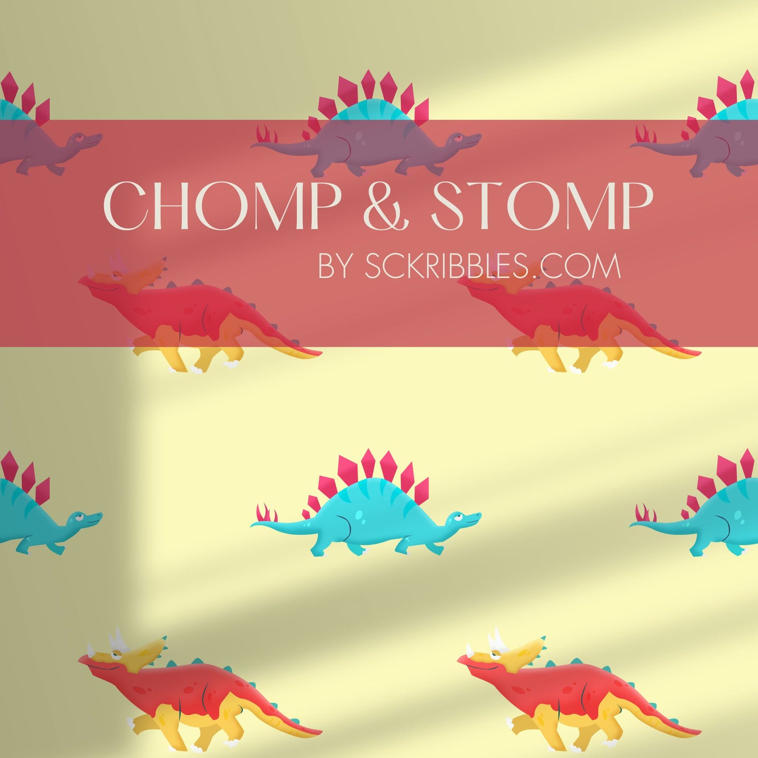 Chomp & Stomp | Colorful Fun Boy's Room Dinosaur Wallpaper Wallpaper Sckribbles