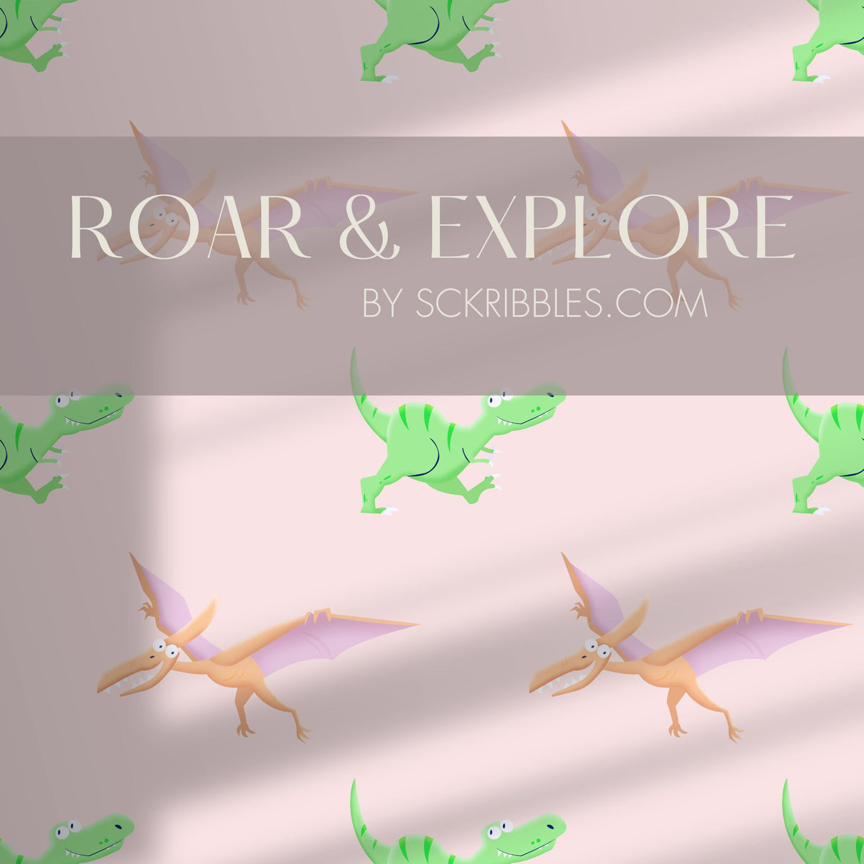 Roar & Explore | Cute Children's Bedroom T-Rex Dinosaur Wallpaper Wallpaper Sckribbles