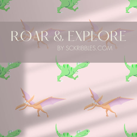 Roar & Explore | Cute Children's Bedroom T-Rex Dinosaur Wallpaper Wallpaper Sckribbles