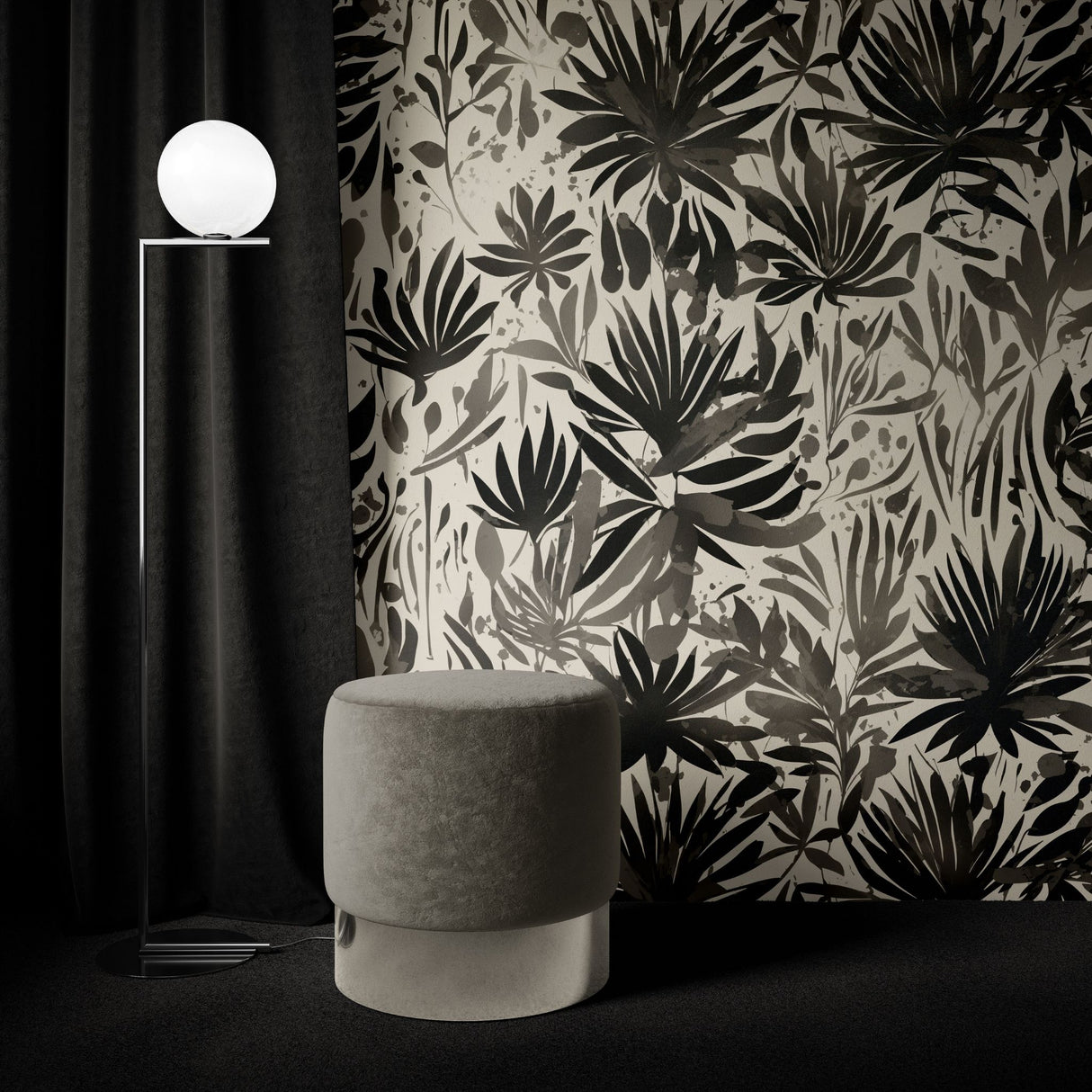 Thicket Fervor | Black and Gray Graphic Nature Wallpaper Wallpaper Sckribbles