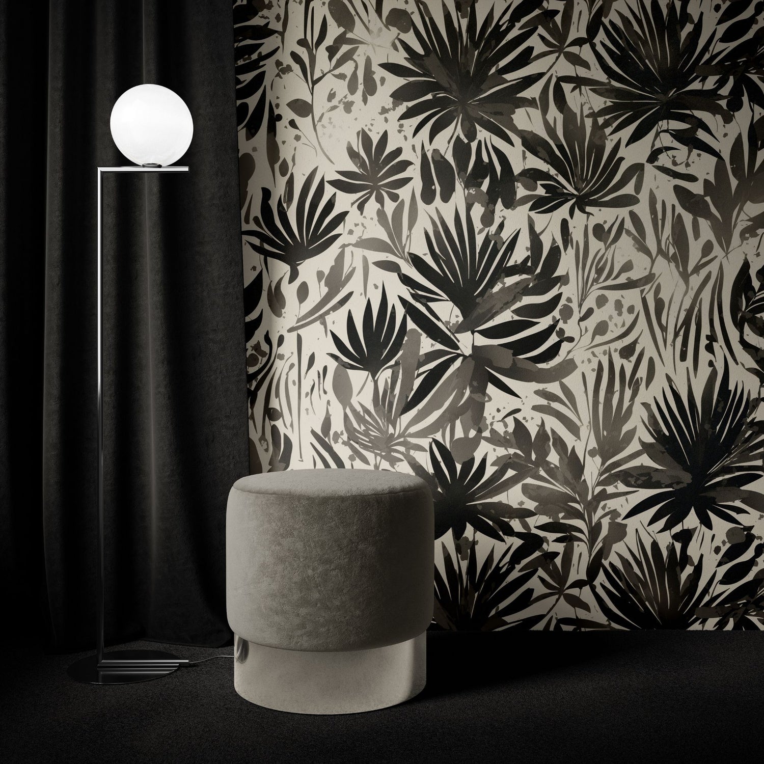 Thicket Fervor | Black and Gray Graphic Nature Wallpaper Wallpaper Sckribbles