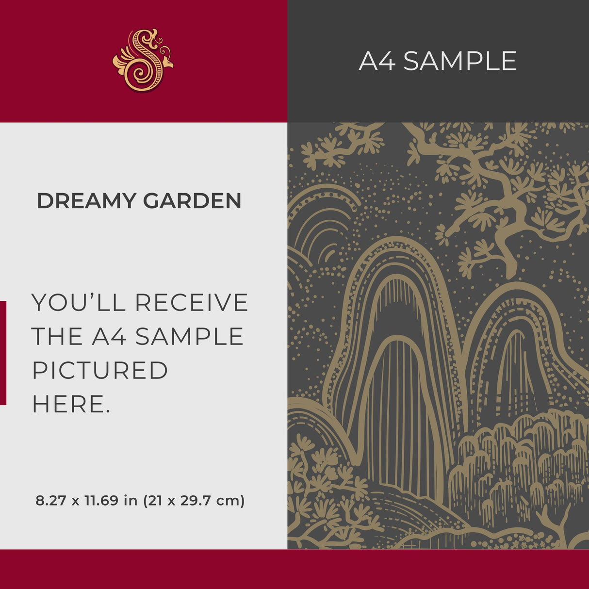 Serene Ascend | Moody Botanical Scenic Asian Wallpaper Wallpaper Sckribbles Signature - Premium Non-Woven A4 Sample - 8.3 × 11.7 in (21 × 29.7 cm) Dreamy Garden