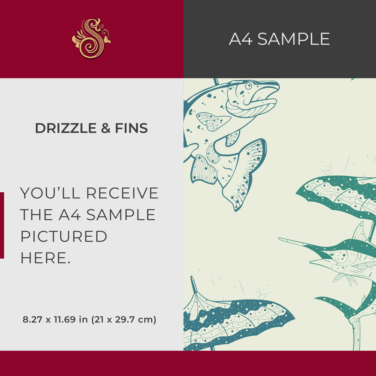 Drizzle & Fins | Fun Playful Fish with Umbrellas Vintage Wallpaper