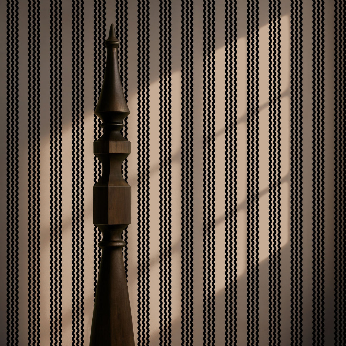 Twist & Turn | Black & Beige Wavy Vertical Striped Wallpaper Wallpaper Sckribbles