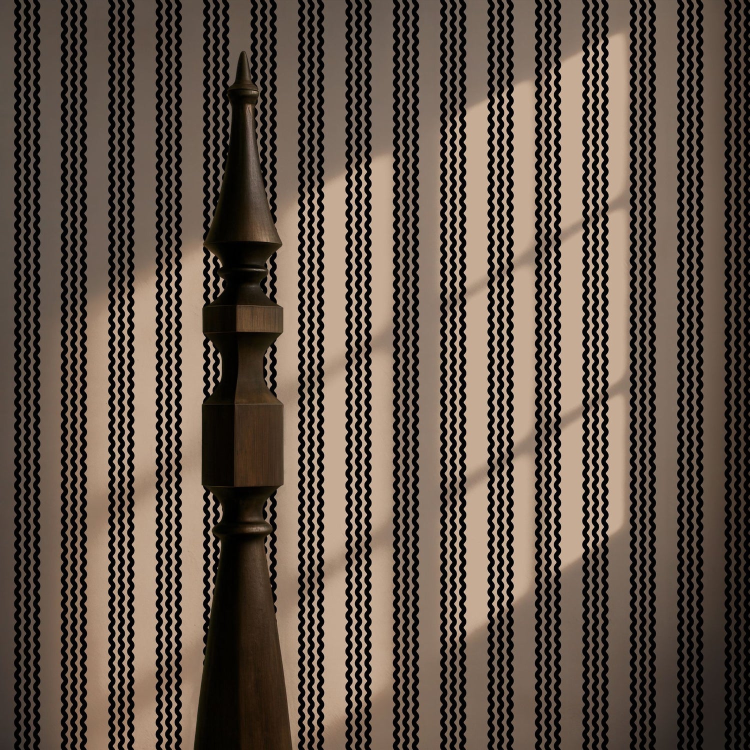 Twist & Turn | Black & Beige Wavy Vertical Striped Wallpaper Wallpaper Sckribbles