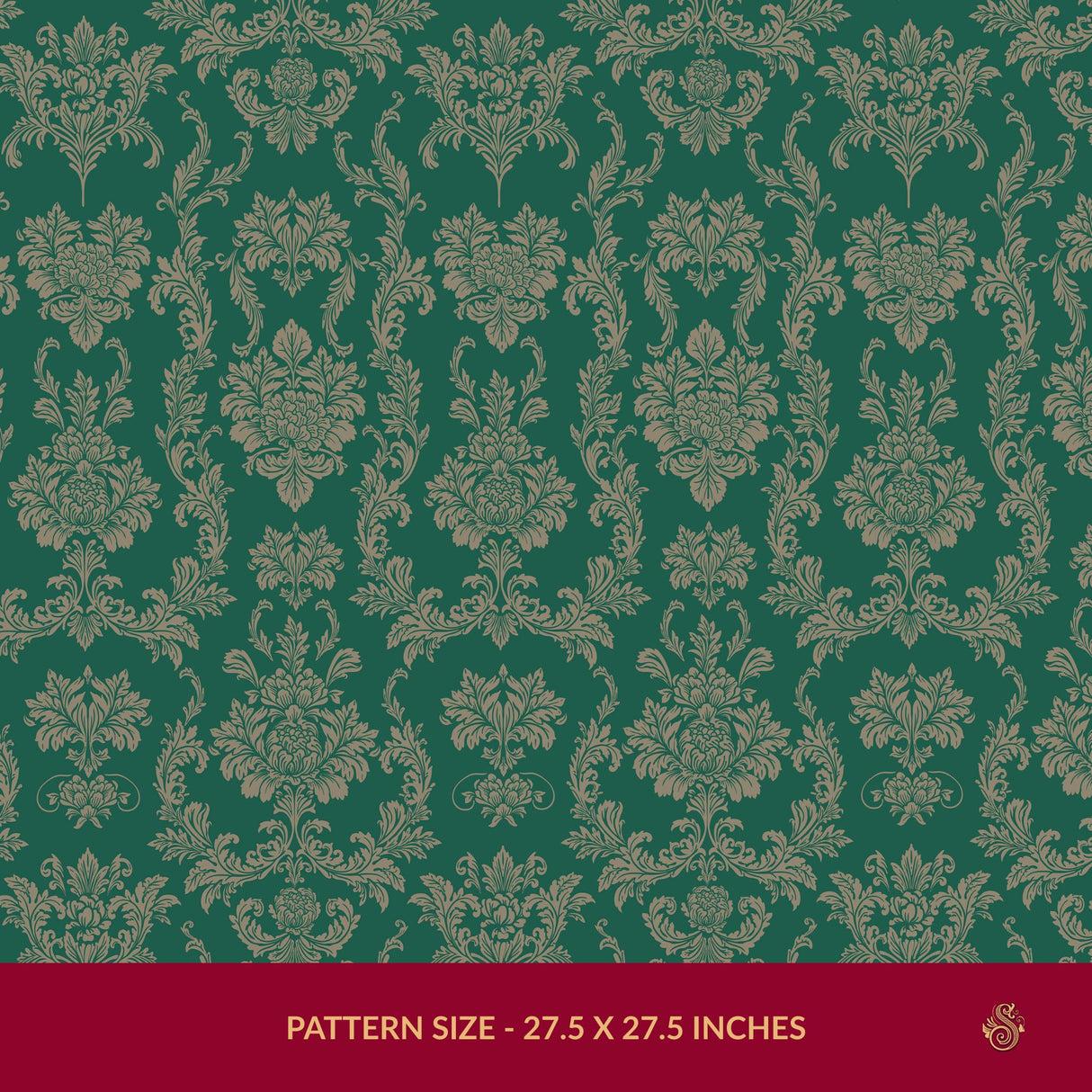 Grand Manor | Vintage Baroque European Damask Wallpaper Wallpaper Sckribbles Signature - Premium Non-Woven Roll - 27.5 in x 32.8 ft (70 cm × 10 m) Emerald Manor