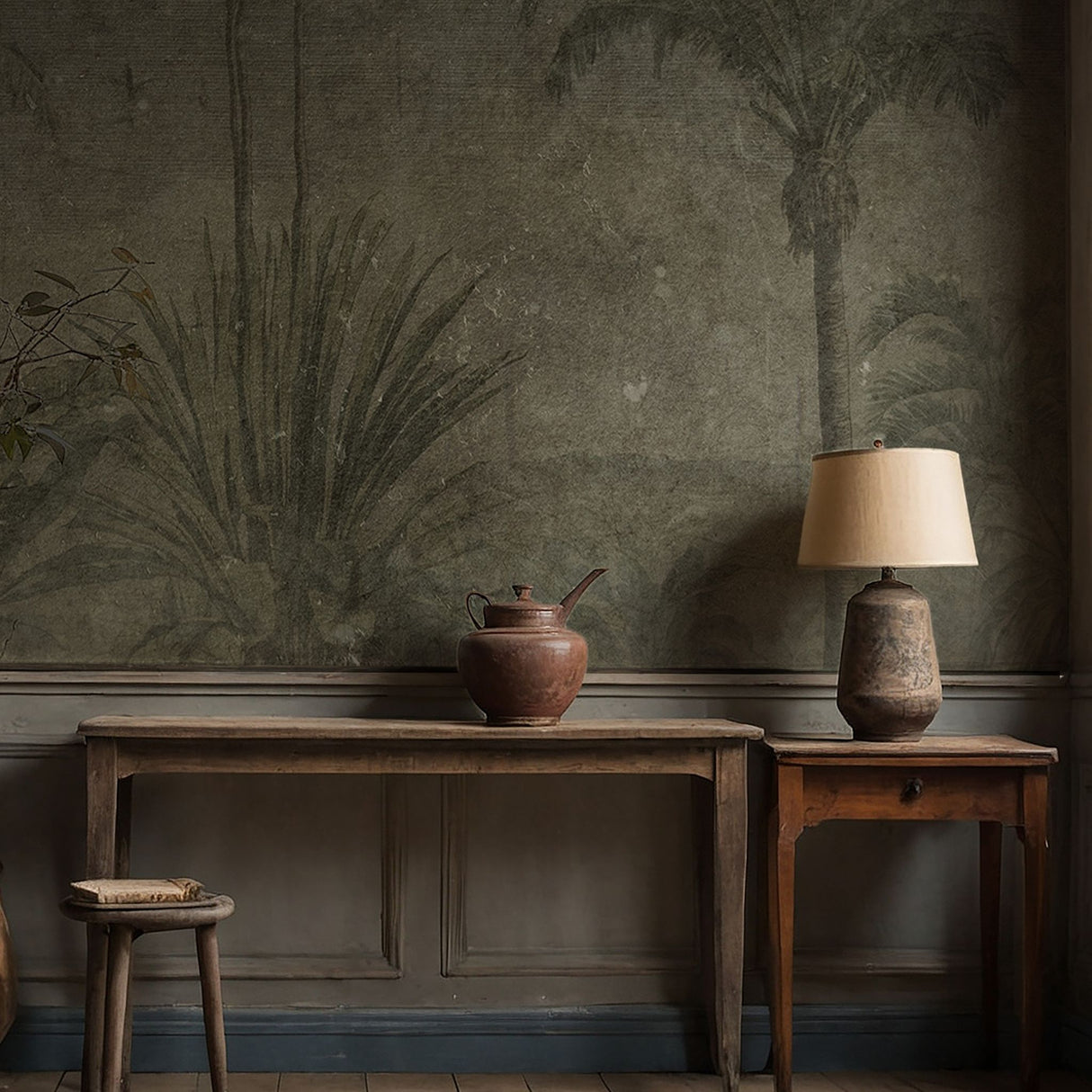 Rustic Tropics | Vintage Muted Weathered Tropical Wallpaper Mural Wallpaper Mural Sckribbles