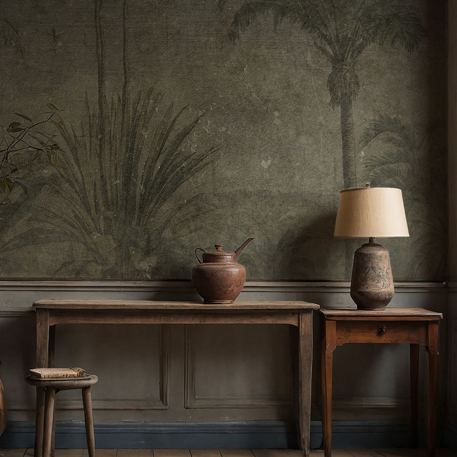 Rustic Tropics | Vintage Muted Weathered Tropical Wallpaper Mural Wallpaper Mural Sckribbles