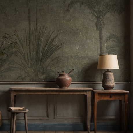 Rustic Tropics | Vintage Muted Weathered Tropical Wallpaper Mural Wallpaper Mural Sckribbles
