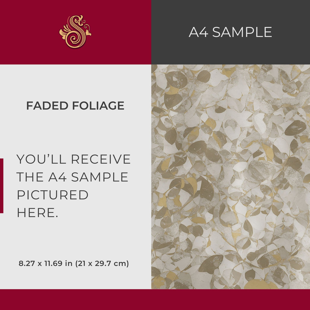 Faded Foliage | Weathered Neutral Rustic Leaves Kitchen Wallpaper Wallpaper Sckribbles Signature - Premium Non-Woven A4 Sample - 8.3 × 11.7 in (21 × 29.7 cm)