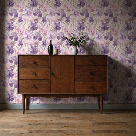 Germanica Mist | Feminine Pink & Purple Iris Floral Wallpaper Wallpaper Sckribbles
