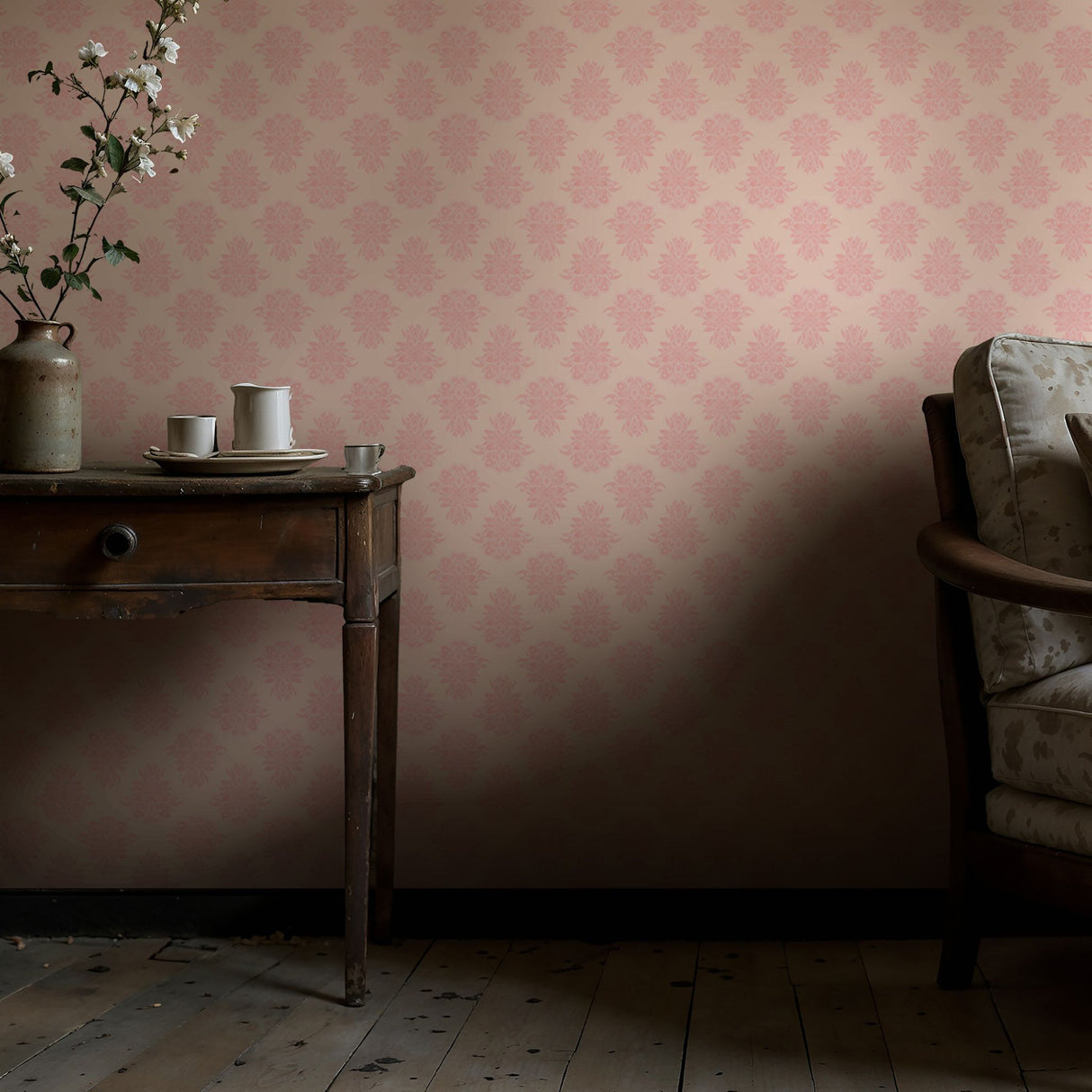 Rosy Reverie | Sweet Light Pink Feminine Coquette Damask Wallpaper Wallpaper Sckribbles