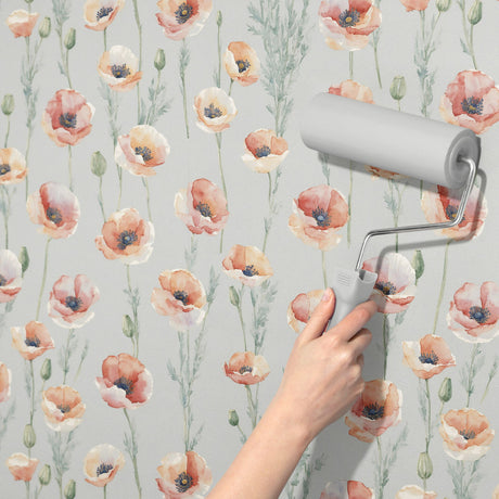 Peaceful Poppies | Cute Feminine Poppy Flower Wallpaper Wallpaper Sckribbles