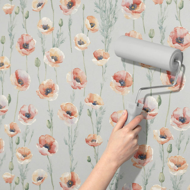 Peaceful Poppies | Cute Feminine Poppy Flower Wallpaper Wallpaper Sckribbles