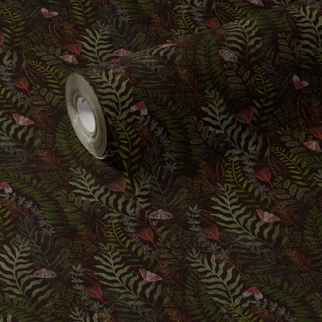 Fern & Flutter | Green Dark Moody Butterfly Botanical Wallpaper Wallpaper Sckribbles