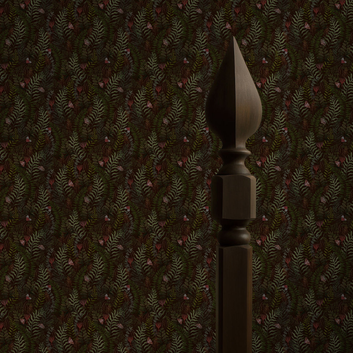 Fern & Flutter | Green Dark Moody Butterfly Botanical Wallpaper Wallpaper Sckribbles