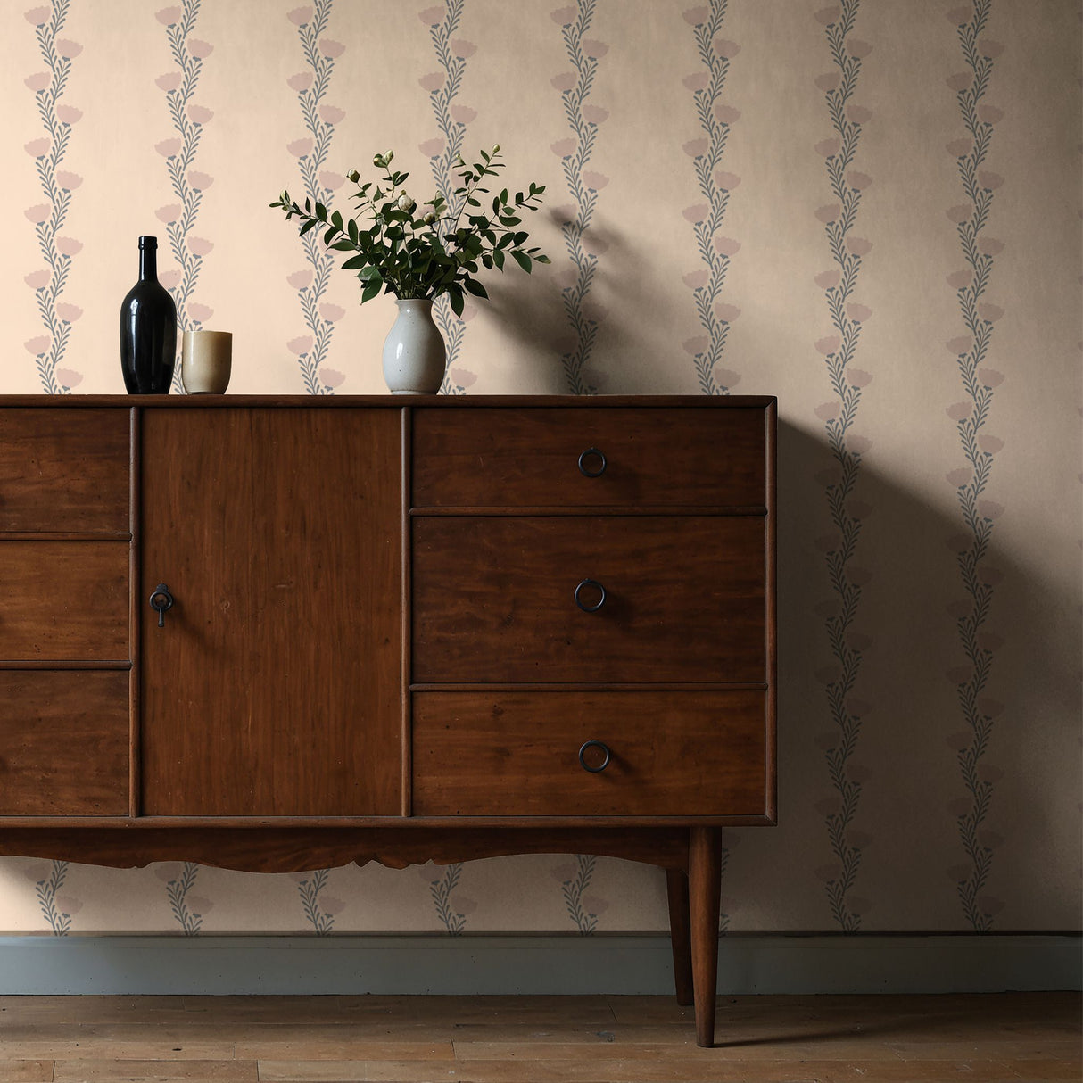 Coquette Bloom | Sweet Feminine Pink Striped Floral Wallpaper Wallpaper Sckribbles