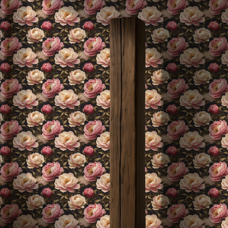 Peony Perfection | Floral Pink & Cream Flower Wallpaper Wallpaper Sckribbles