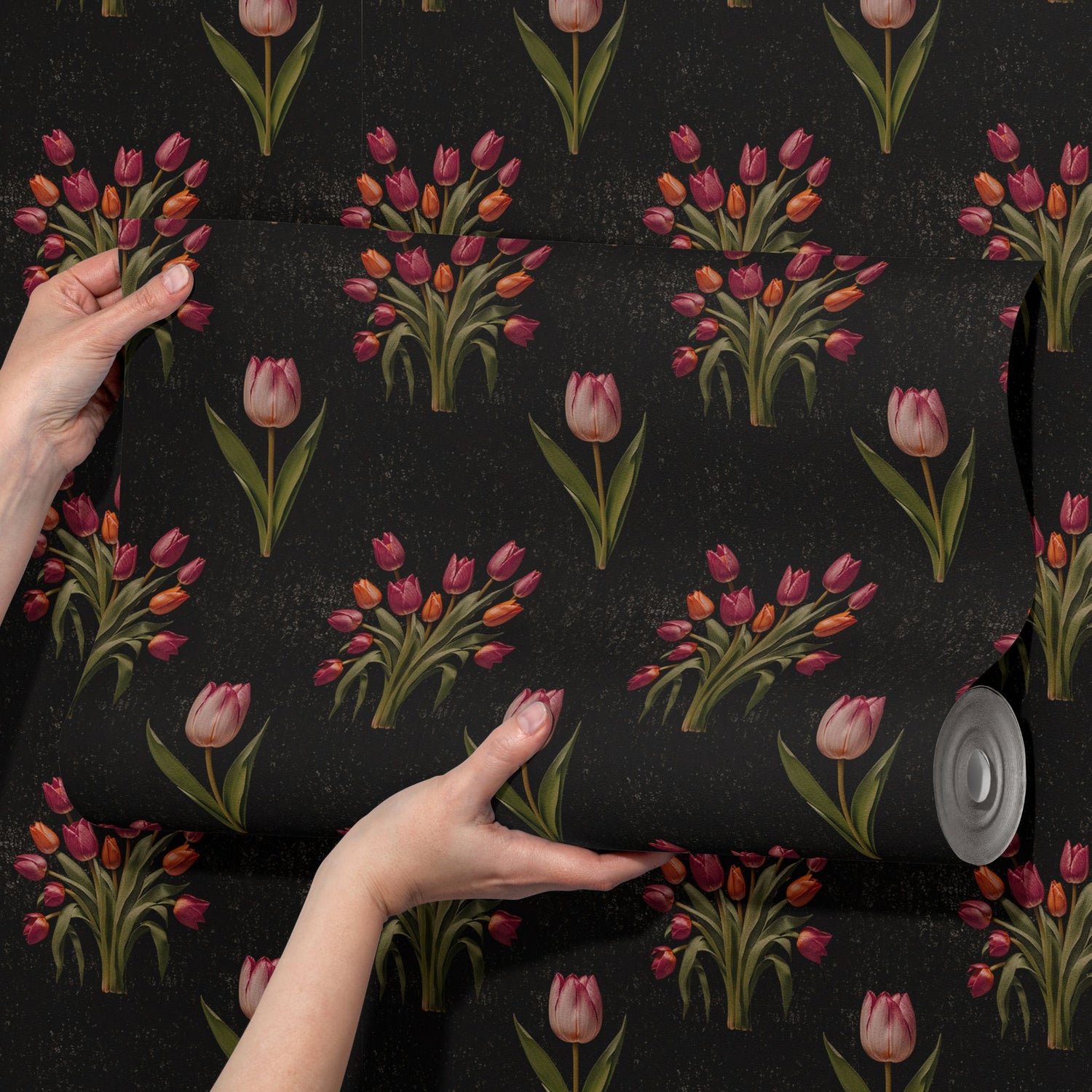 Botanical Bunch | Dark Moody Tulip Floral Wallpaper Wallpaper Sckribbles
