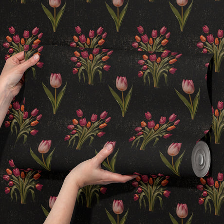 Botanical Bunch | Dark Moody Tulip Floral Wallpaper Wallpaper Sckribbles