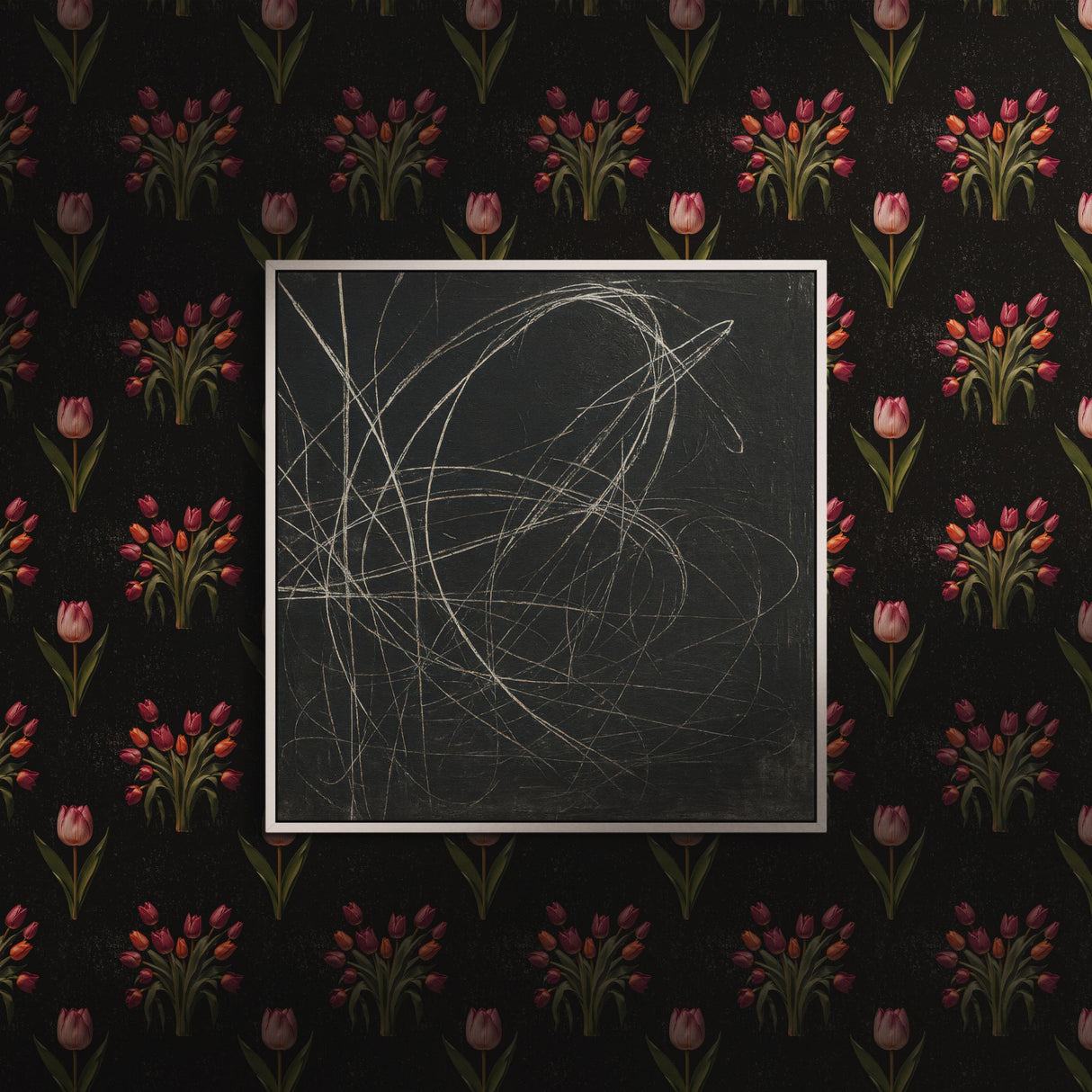 Botanical Bunch | Dark Moody Tulip Floral Wallpaper Wallpaper Sckribbles