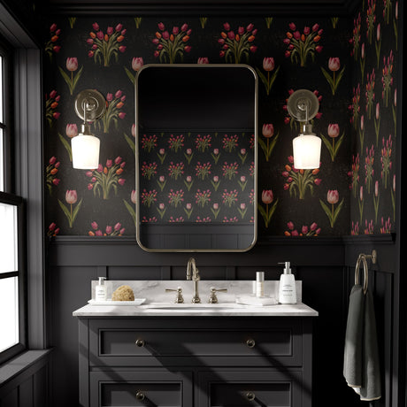 Botanical Bunch | Dark Moody Tulip Floral Wallpaper Wallpaper Sckribbles