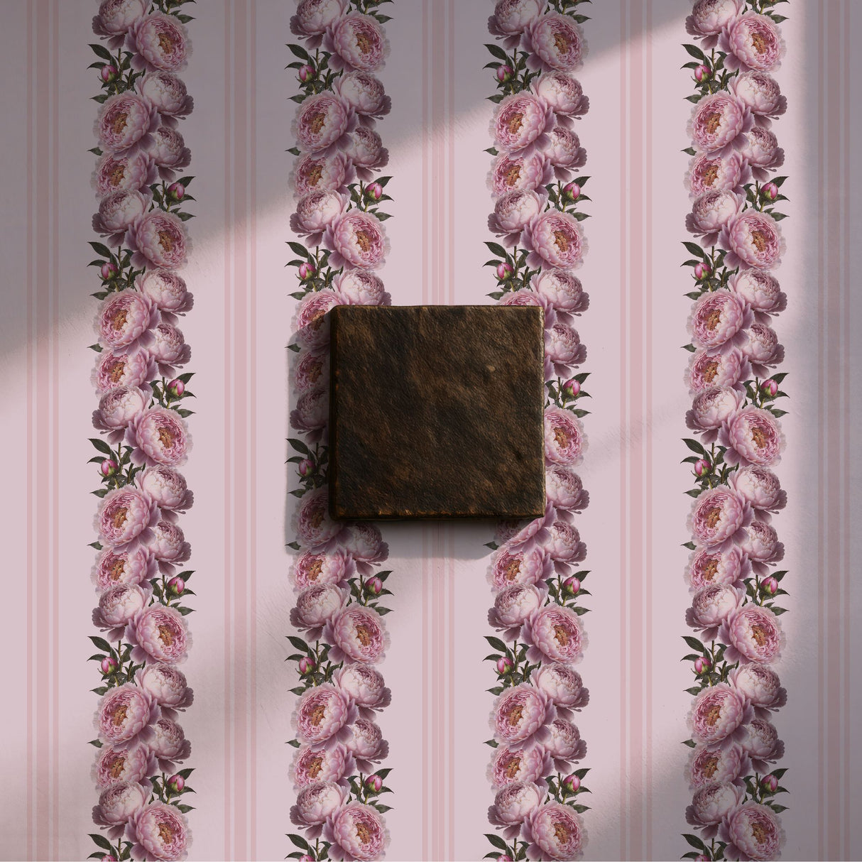 Feminine Flourish | Pink Striped Coquette Floral Peony Wallpaper Wallpaper Sckribbles Signature - Premium Non-Woven Roll - 24 in x 32.8 ft (61 cm × 10 m)