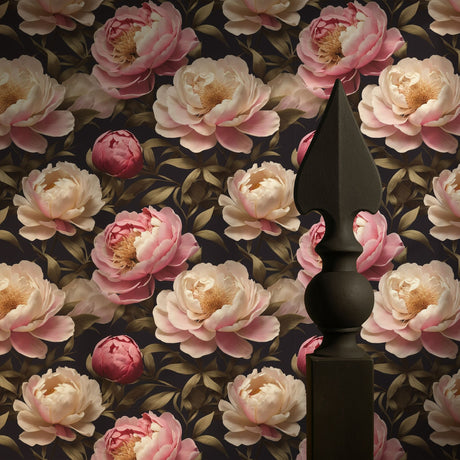 Peony Perfection | Floral Pink & Cream Flower Wallpaper Wallpaper Sckribbles