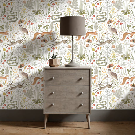 Fable Forest | Light Mythical Woodland Animal Wallpaper Wallpaper Sckribbles