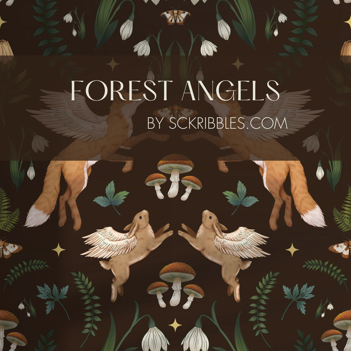 Forest Angels | Dark Woodland Forest Animals Botanical Wallpaper Wallpaper Sckribbles