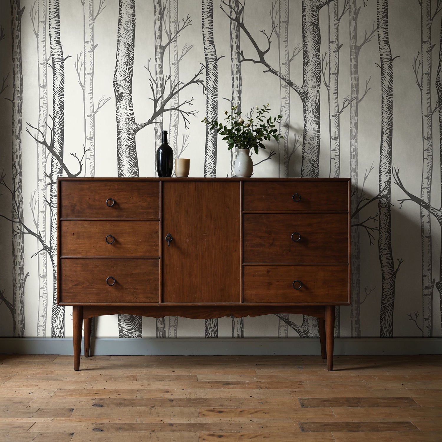 Silent Forest | Scenic Landscape Birch Tree Wallpaper Mural Wallpaper Mural Sckribbles