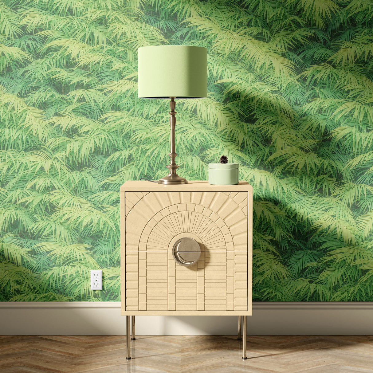 Zesty Oasis | Bright Green Tropical Palm Leaves Wallpaper Wallpaper Sckribbles