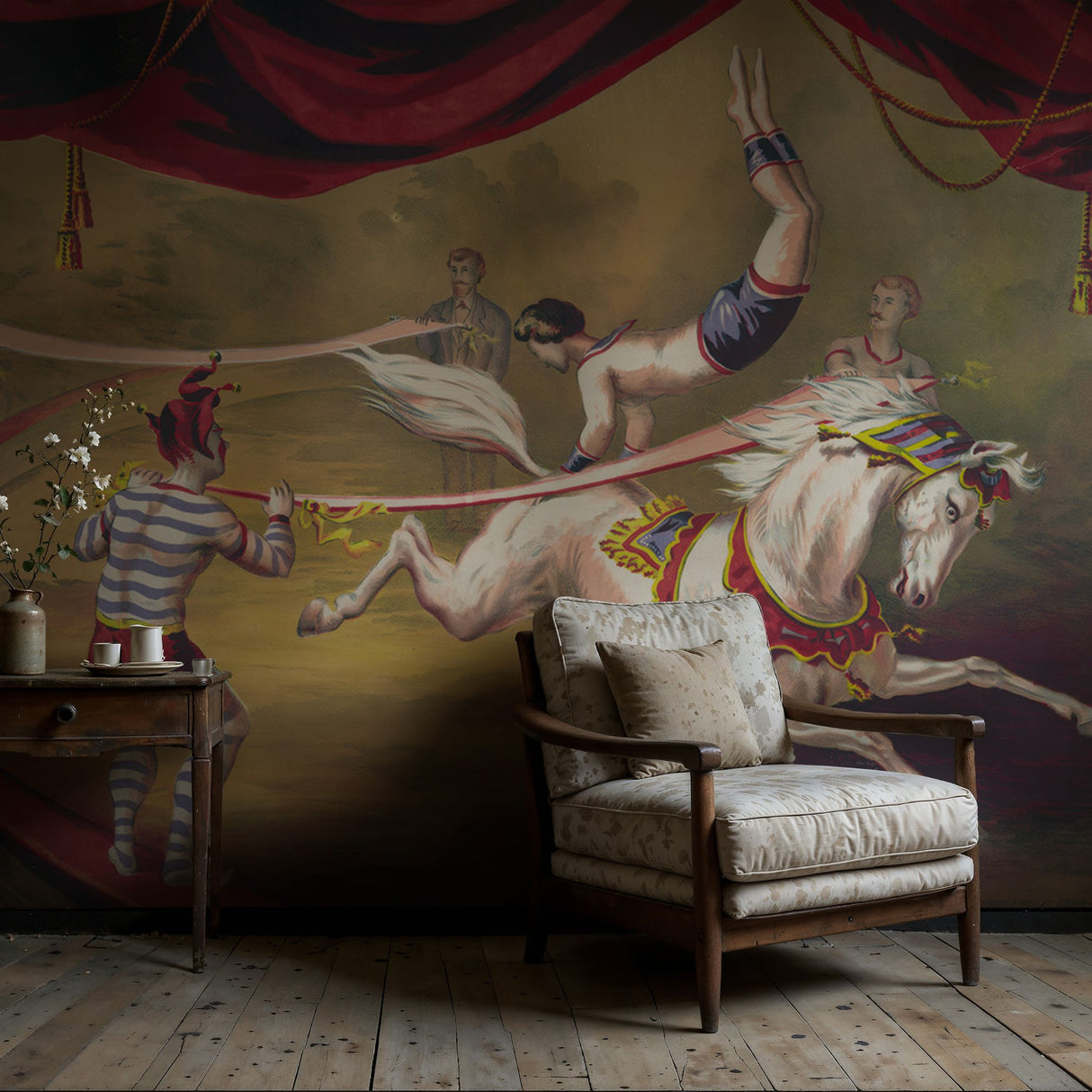 Jesters & Steeds | Playful Vintage Circus Horses Wallpaper Mural Wallpaper Mural Sckribbles