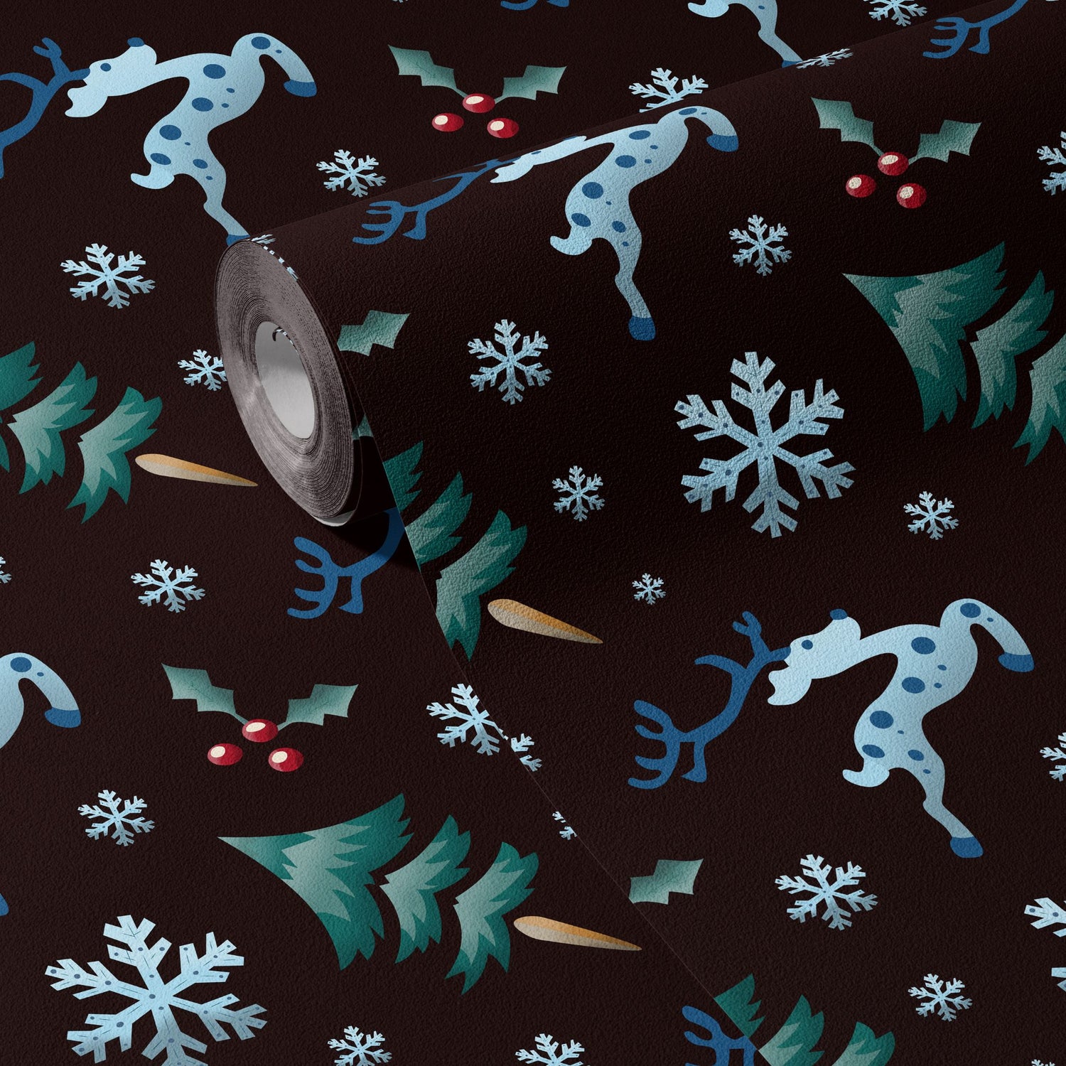 Winter Wonderland | Dark Brown & Blue Christmas Holiday Wallpaper Wallpaper Sckribbles