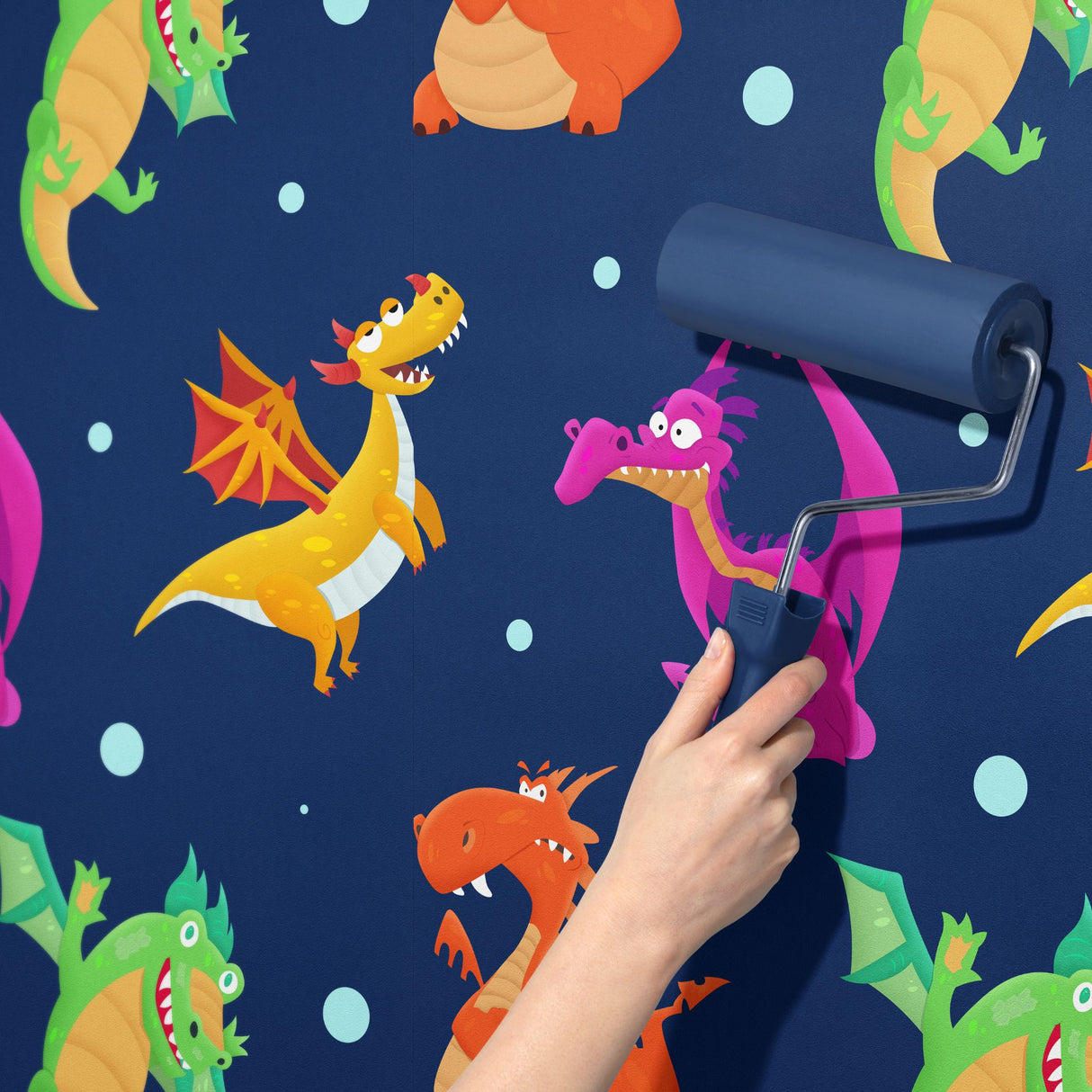 Scales & Tails | Bright Colorful Dragons Boy's Room Wallpaper Wallpaper Sckribbles